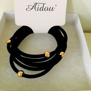 Black Ponytail holder gold accents set of three